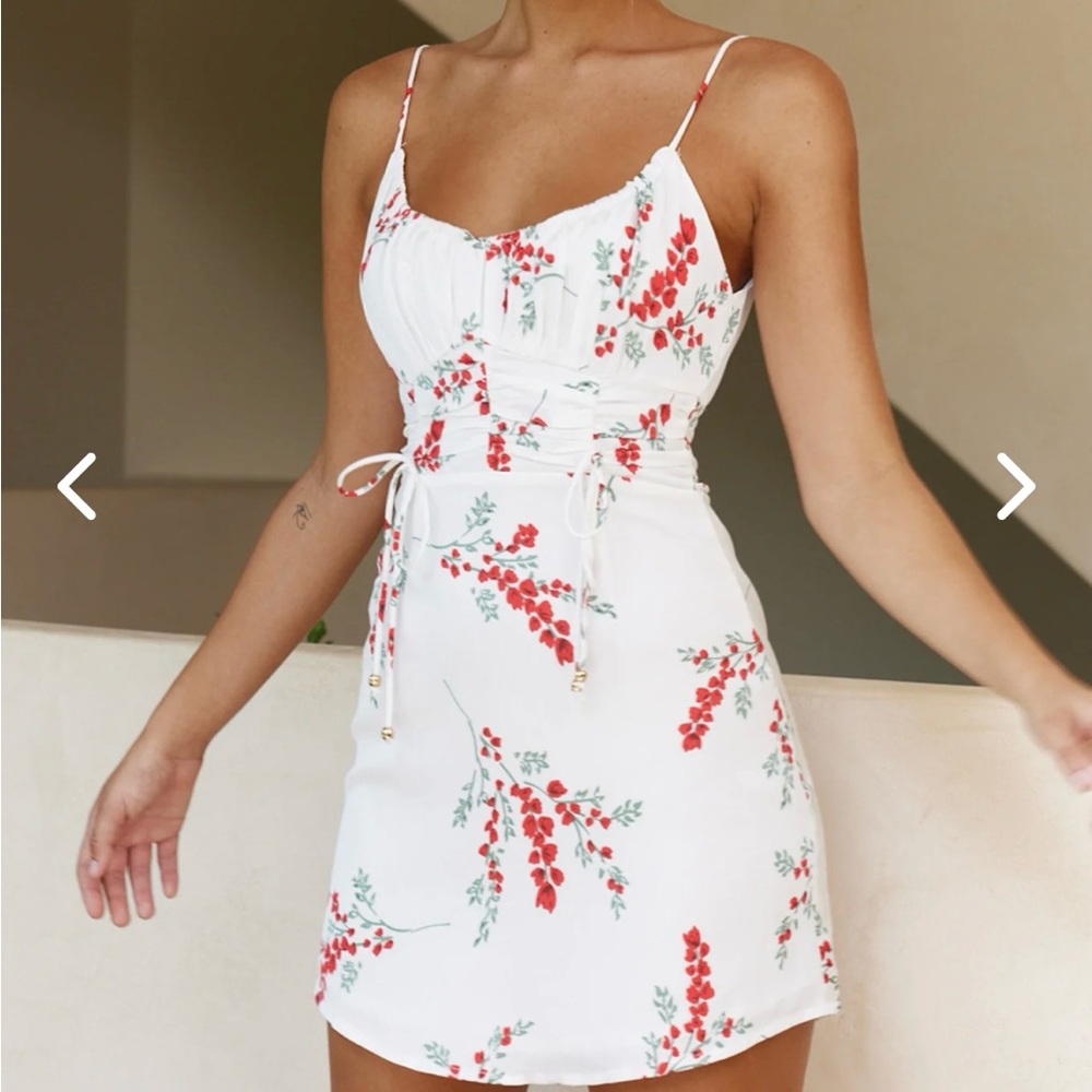 Floral White and Red Mini Dress